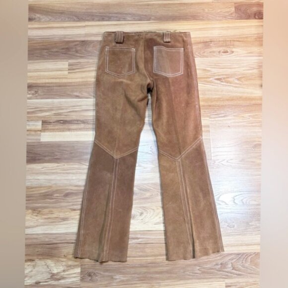 Vintage 60s/70s Suede Leather Disco Hippie Bell Bottom Flare Leg Pants~34x33~ - Picture 4 of 5